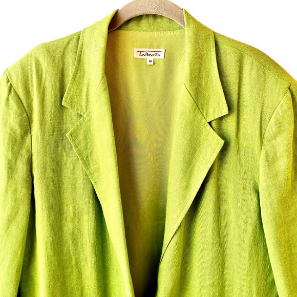 Talbots Vintage Lime Green LINEN Jacket Blazer Lined Pockets Womens size 14 - Picture 5 of 16